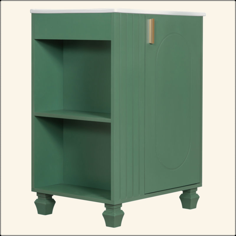 Meuble-lavabo 24 po avec lavabo, armoire de salle de bain avec tablette de porte, rangement latéral ouvert, structure en bois massif, porte à fermeture douce