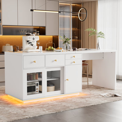 Kitchen Island With Storage, Breakfast Bar Counter - Stationary Table Coffee Bar