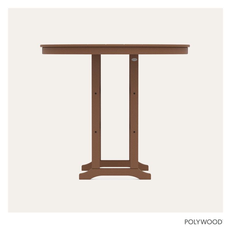 POLYWOOD Round Farmhouse Bar Table, Dark Teak, 48"