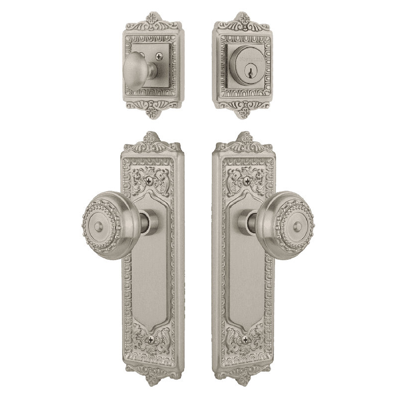 Nostalgic Warehouse Egg & Dart Entry Set with Meadows Knob, Satin Nickel, 2.375