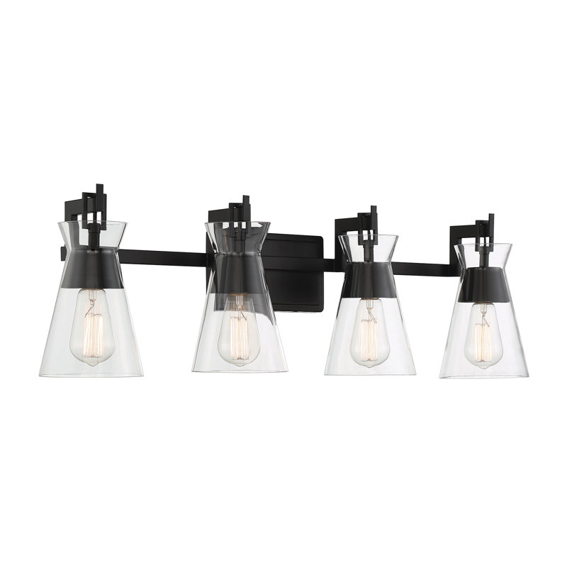 Éclairage pour salle de bain 4 lumières Kesia en noir, Noir, H 9,5 po x l 32 po x P 32 po, Quatre lumières