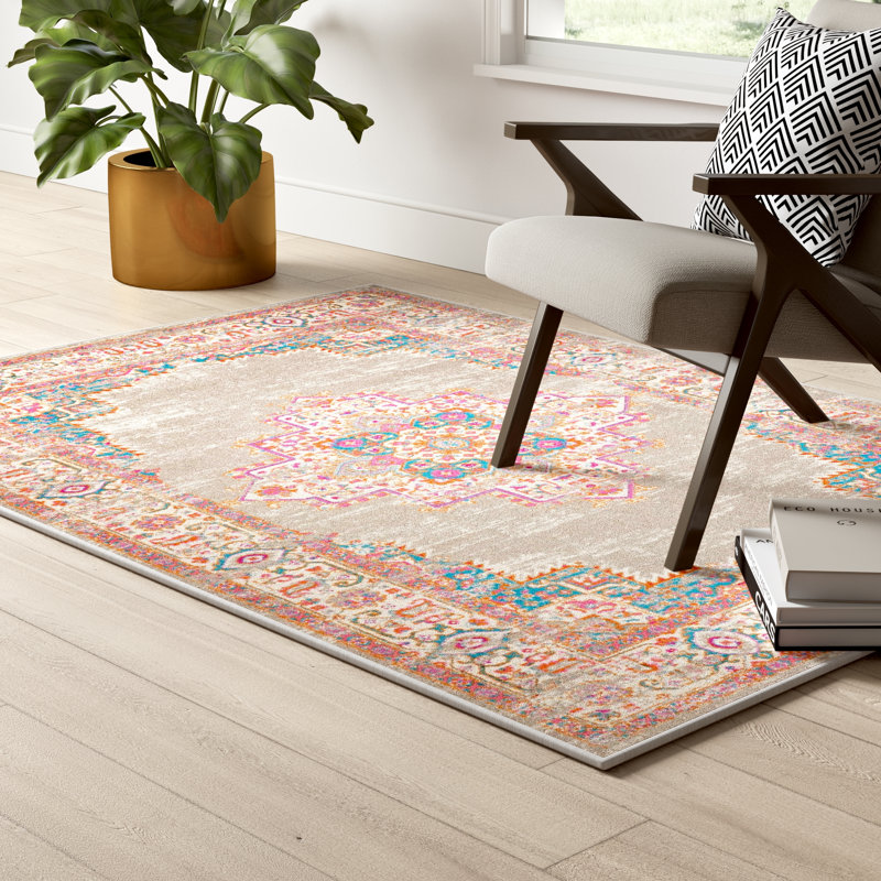 Abbate Oriental Gray/Pink Area Rug, Rectangle 8' x 10'