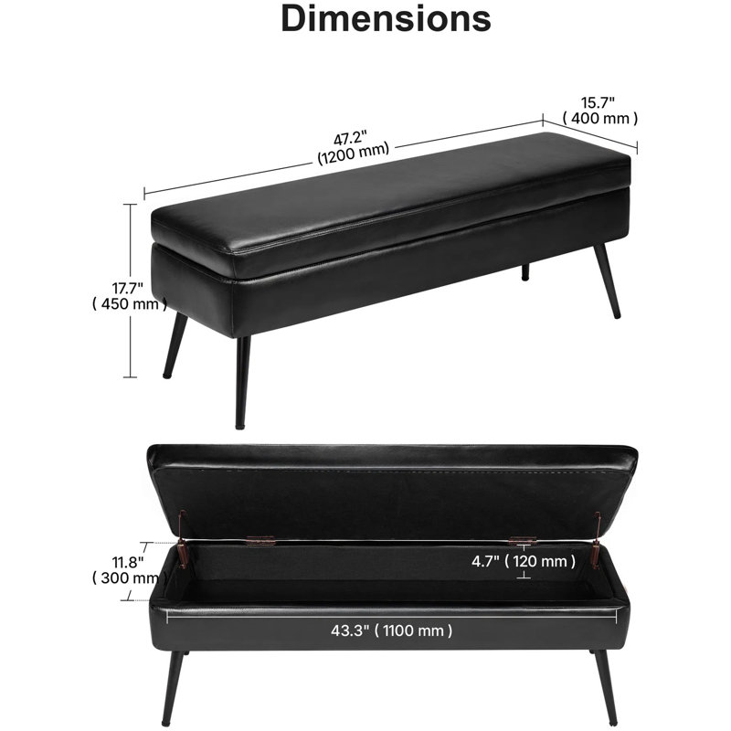 Banc avec repose-pieds en cuir Durable Modern, black, black