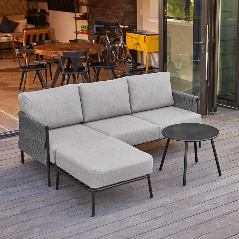 Ensemble de canapé modulaire d'extérieur avec table basse ronde Ehat Oak Life Chatter, Coussin gris / cadre gris