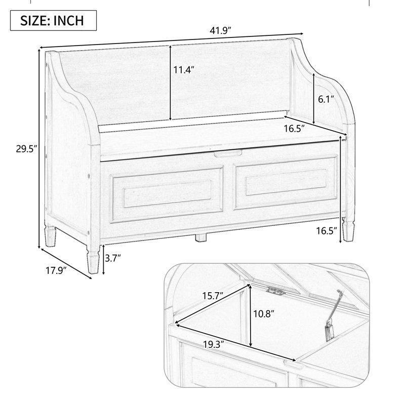 Banc de rangement pour chaussures de 42 po avec coussin, rangement pour hall d'entrée avec rangement caché, Marine antique