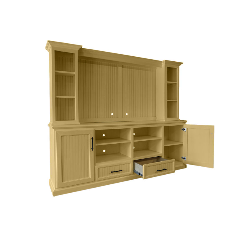 Crédence en bois massif deux pièces, Jaune Cupola, 76" H x 82.5" W x 12.75" D