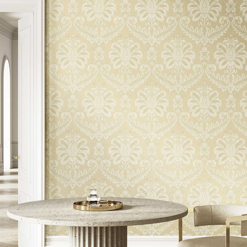 Ornamenta Collection Traditional Damask Wallpaper Roll, Grey
