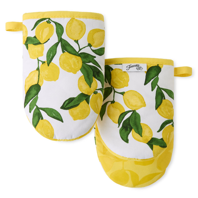 FIESTA Lemon Vine Mini Oven Mitt 2-Pack Set, Sunflower Yellow, 5.5"x8"