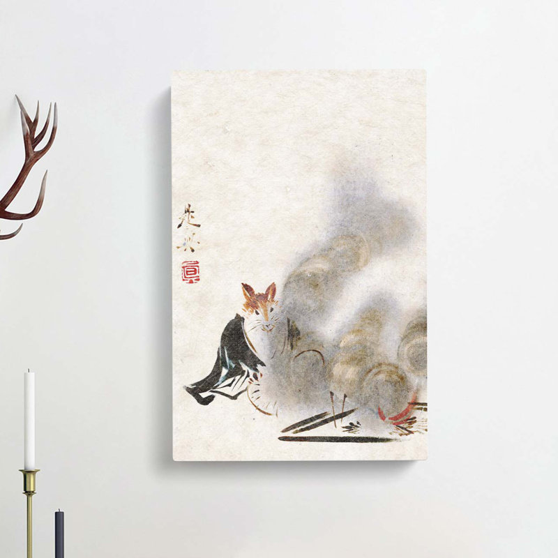 Fox By A Fire by Shibata Zeshin - Wrapped Canvas Painting, 60cm H x 40cm W x 3cm D