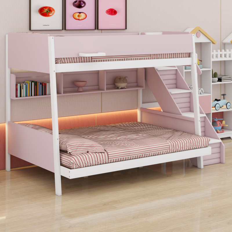 Lit superposé The Rayed Steps avec tablettes, Simple sur double, Rose