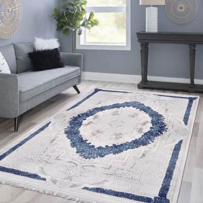 Tapis beige / bleu moderne lavable à la machine