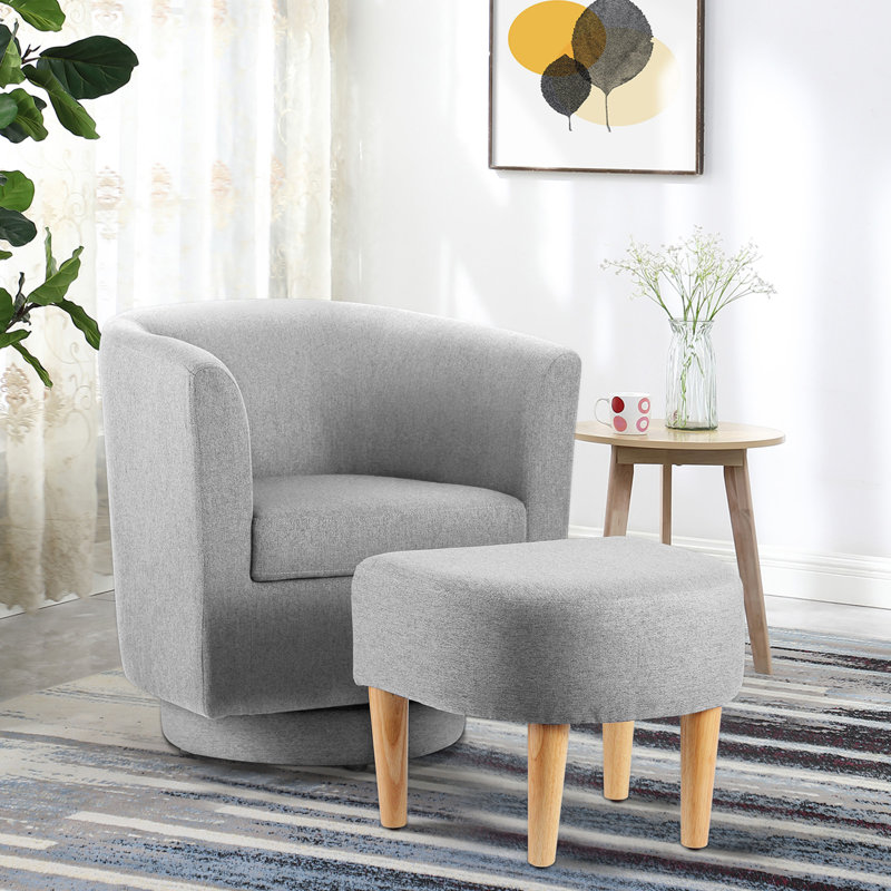  Fauteuil demi-tonneau pivotant avec repose-pieds Sharolynn, Lin gris