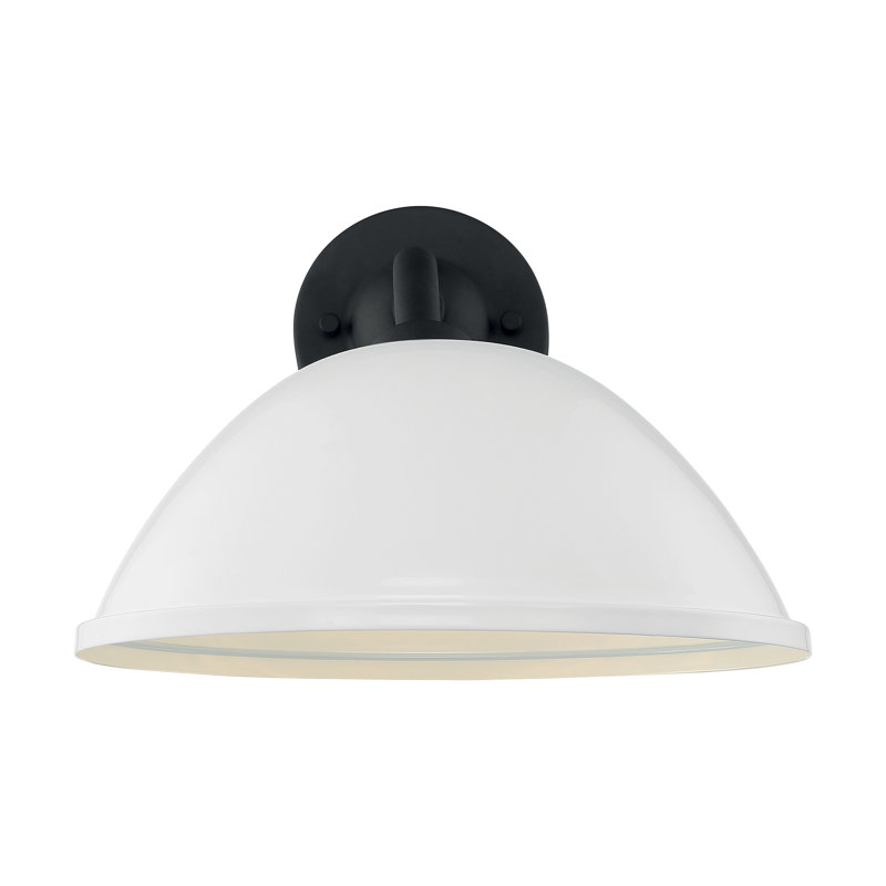 Luminaire de grange d'extérieur à 1 ampoule, Blanc brillant / noir texturé, H 10,88 po x l 12 po x P 18,5 po, Blanc
