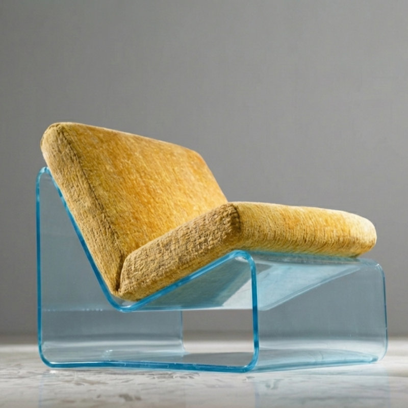 Modern Lucite Acrylic Lounge Chair with Custom Cushion - Luxury Accent Chair for Living Room, Ice Blue