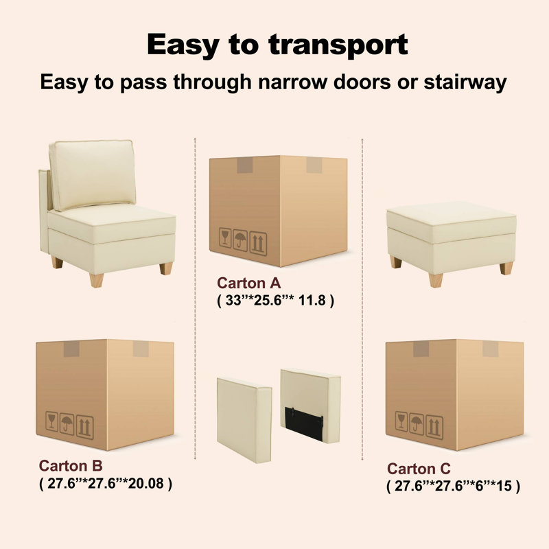 Canapé modulaire surdimensionné en similicuir surdimensionné avec rangement et canapé modulaire réversible à 8 sièges très profond avec 4 repose-pieds beige