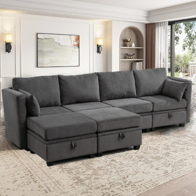 Hashim 6 - Piece Free Form Upholstered Convertible Modular Sofa Sectional with Storage