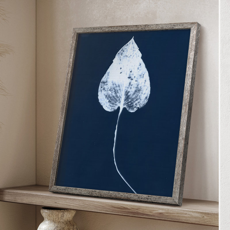 Cyanotype Leaf III Framed Print - Solid Wood, 11" H x 9" W