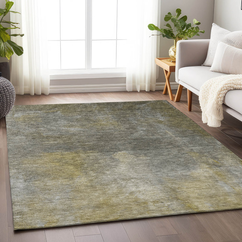 Pewter Abstract Washable Synthetic 10' x 14' Area Rug