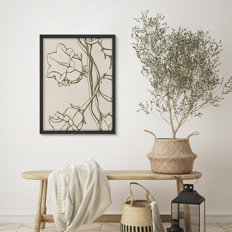 «Elegant Green Abstract Flower Blossom Floral Botanical Style», affiche rustique encadrée, H 14 po x l 11 po, Naturel