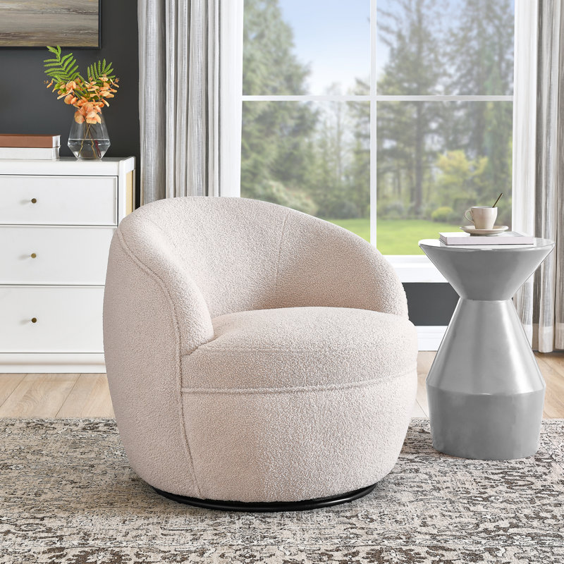 Gwenlyn 360 Swivel Teddy Sherpa Barrel Chair, Beige Teddy