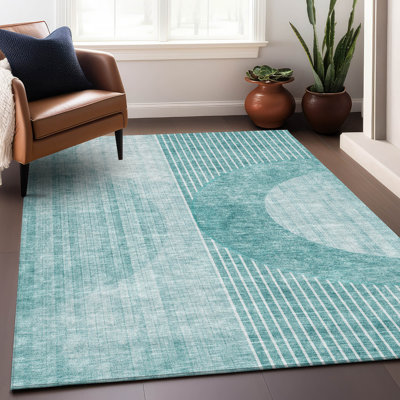 Tapis bleu sarcelle lavable à la machine Premium Prisco
