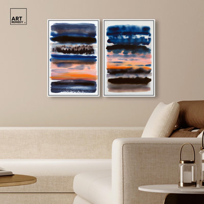 Banded Spectrum Set Canvas Print Boho Abstract Art Set by Art Remedy, White Frame, 16 x 24