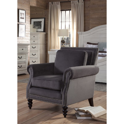 Blair Upholstered Velvet Rolled Arm Chair with Nail Trim