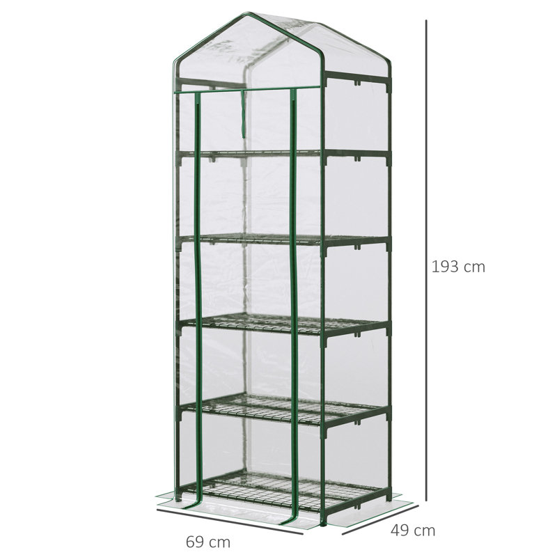 5 Tier Mini 69*49*193 cm Steel 1 Piece Mini Greenhouse Green with Roll-up Door