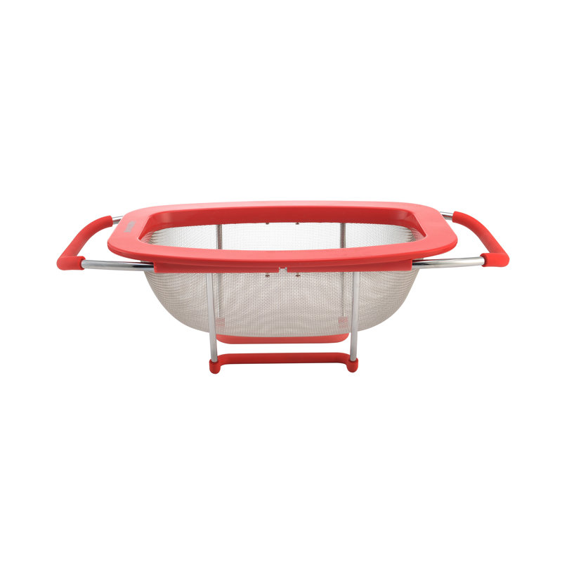 Red Stainless Steel Expandable Over-The-Sink Colander