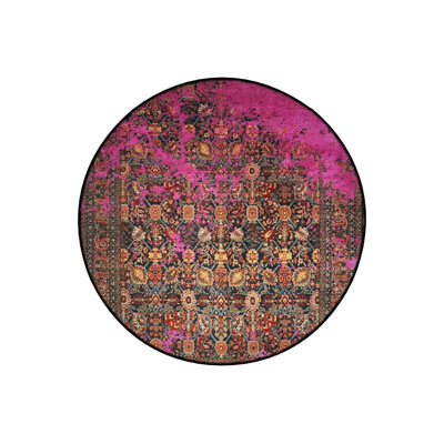 Pink Detailed Antique Patterned Woven Base Modern Decorative Carpet