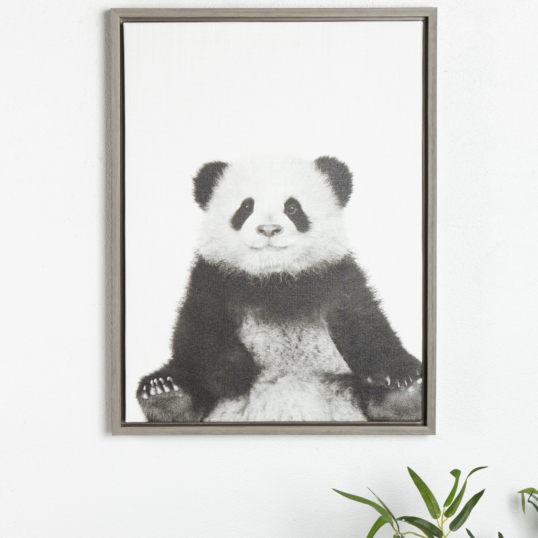 Sylvie Sitting Panda Black And White Portrait Framed On Canvas by