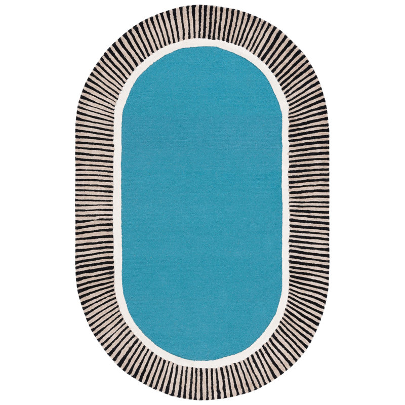 Fifth Avenue Hand Tufted Wool/Viscose/Cotton Rug in Blue/Black, Oval 8' x 10'
