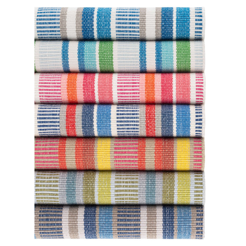 Blue and Beige Handwoven Cotton Stripe Rug, 3' x 5'