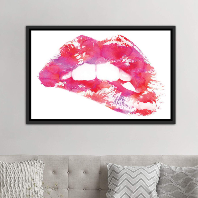 « lippss » par andreas lie-impression, Toile avec cadre noir, H 18 po x l 26 po x P 1,5 po