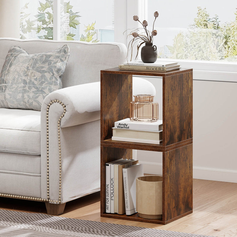 2 PCS Stackable Storage Cube Free-standing Storage Organizer Bookcase for Bedroom Brown