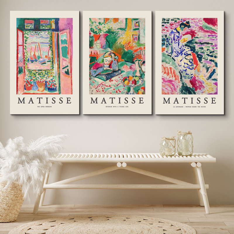 Classical Artwork French Floral Window Girl Woman Colorful Abstract Still Life - Canvas 3 Pieces Henri Matisse Print