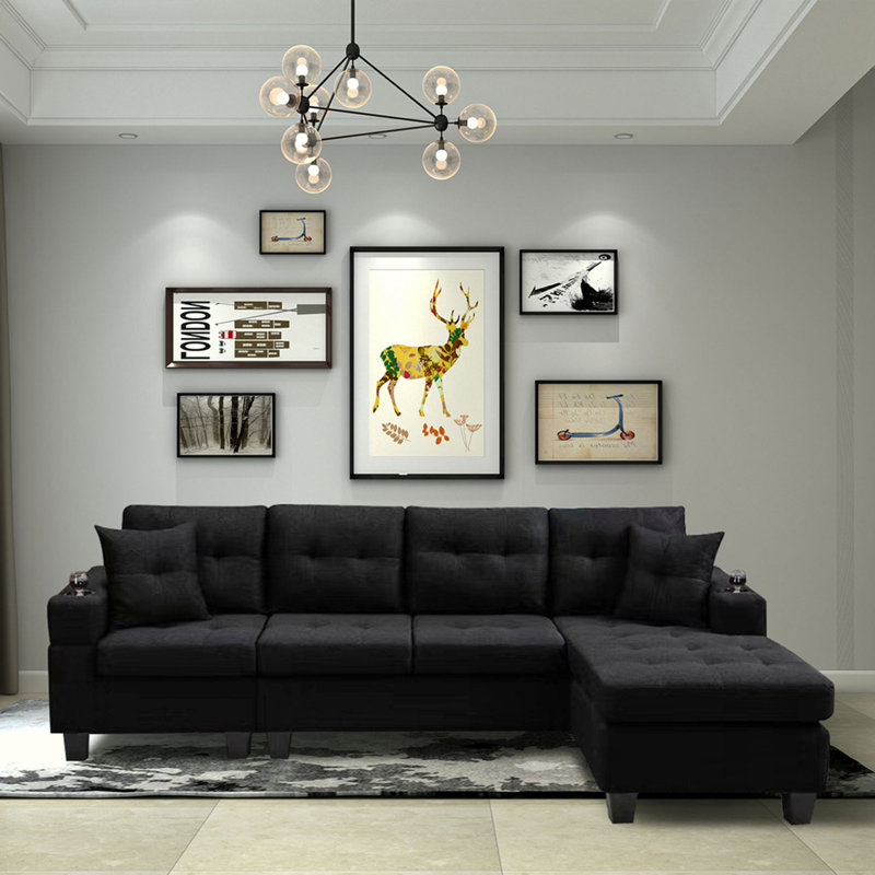 Ragnvald 96.06'' Upholstered Sofa Couch, Black Polyester