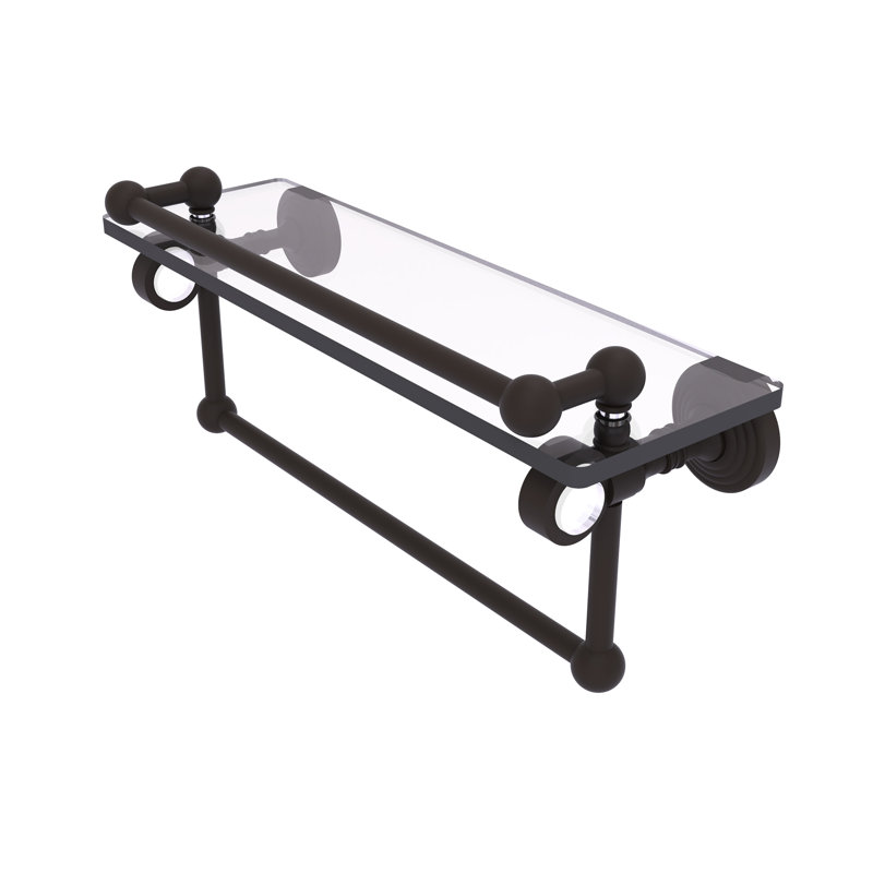 Jarrell Glass Bracket Shelf with Towel Bar, Oil Rubbed Bronze, 5.5" H x 16" W x 6.8" D