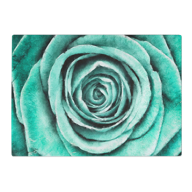 Tempered Glass Mint Green Rose Chopping Board, 20 cm x 28.5 cm