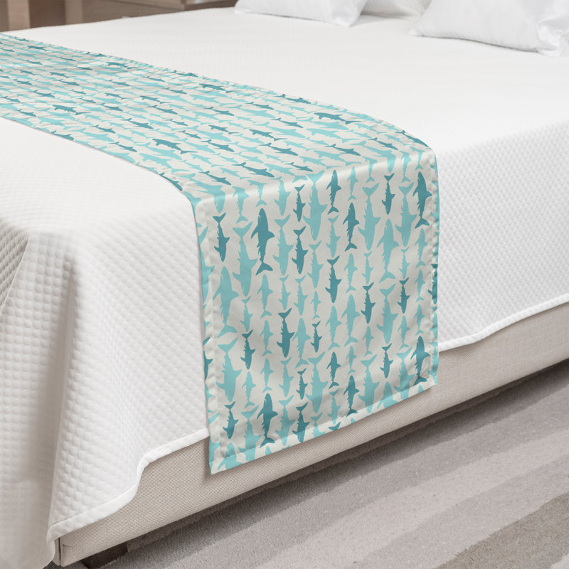 Ambesonne Ocean Bed Runner Swimming Sharks in Sea Turquoise Beige Teal, King