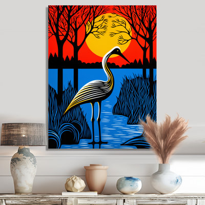 Cigogne par la pleine lune, art mural pélican