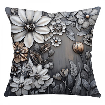 Coussin décoratif fleurs métalliques, sergé floral