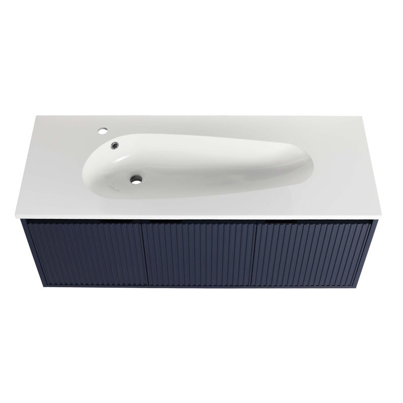 Meuble-lavabo flottant avec lavabo en résine en forme de goutte