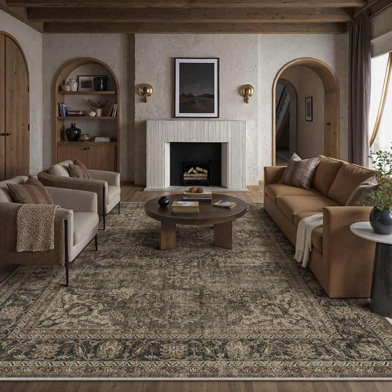 Tivora Oriental Machine Washable Brown Area Rug, Rectangle 7'9" x 9'9"