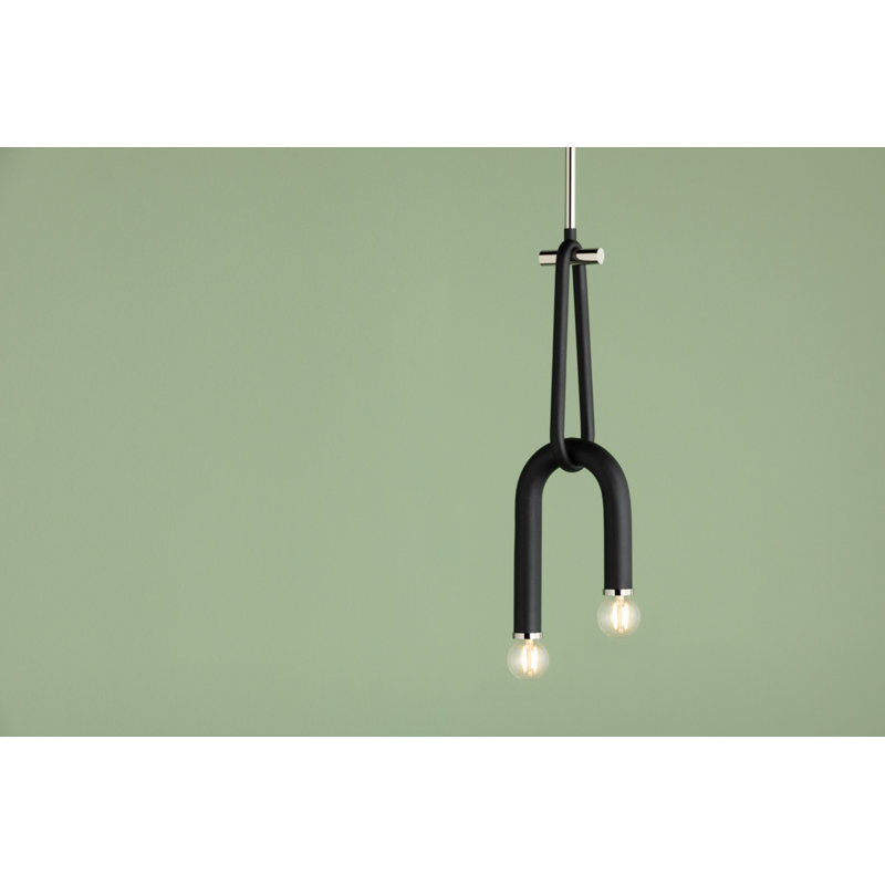 Luminaire suspendu unique à 2 lumières Rhea, Nickel poli