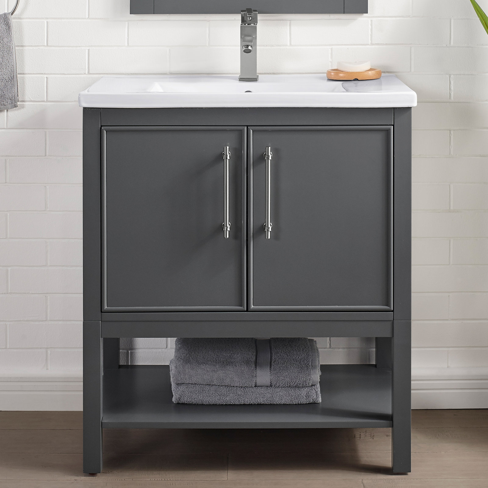 Jewell 30'' Single Bathroom Vanity, Dark Gray/Brushed Nickel
