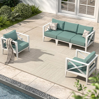 3-Piece Oversized Aluminum Patio Furniture Set–White Outdoor Conversation Sofa Set with Coffee Table, Deep Seating, Rust-Proof, All-Weather for Backyard, Deck, Balcony