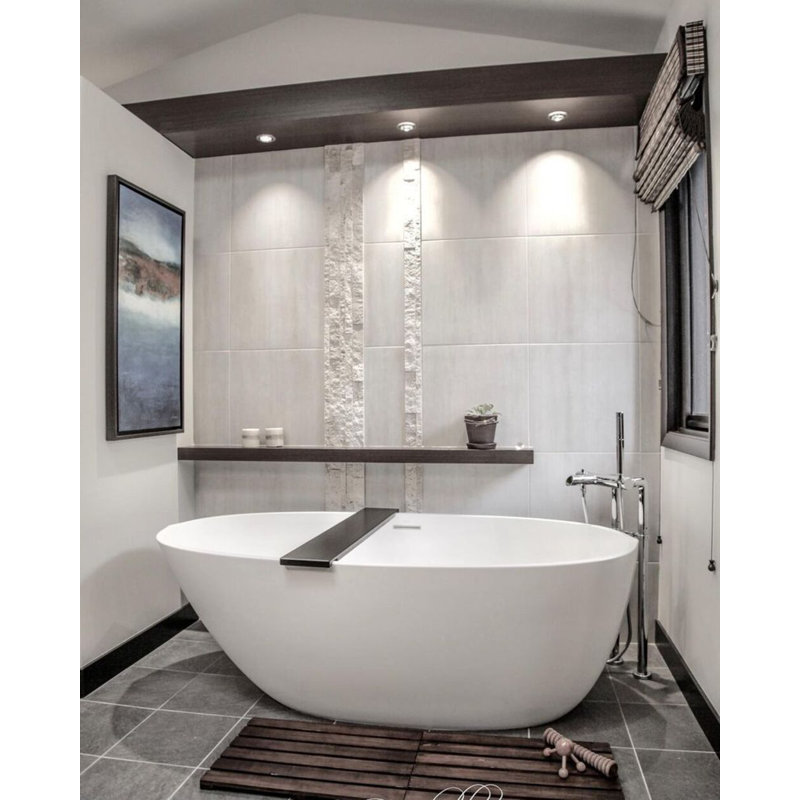 BE 66'' L Freestanding Soaking Bathtub, Brushed Nickel, Glossy White