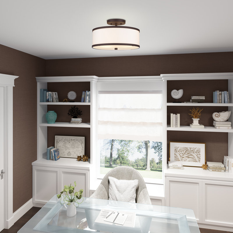 Berthine Fabric Semi Flush Mount, Bronze, Off-White, 8" H x 15" W x 15" D