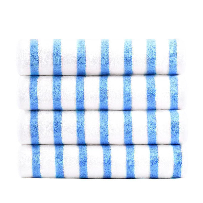 Ensemble de serviettes en microfibre pour salle de bain, 4 pièces 27 po x 55 po, Rayures bleues et blanches